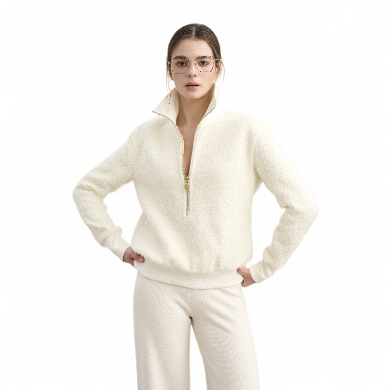 PINI17  老钱风粗呢纯白卫衣