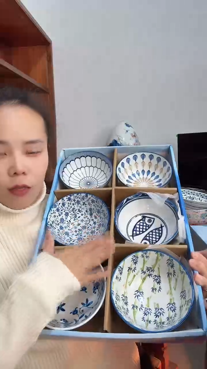 陶瓷青花饭碗六件套