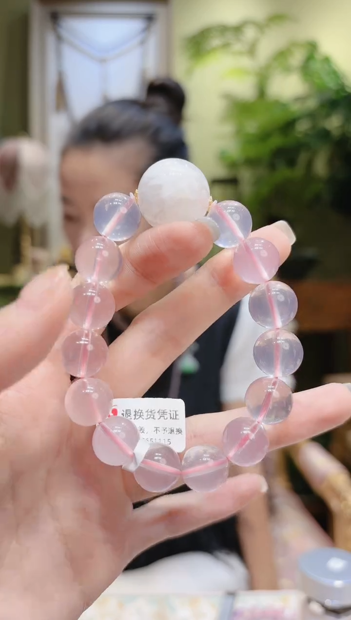 【闪购商品】水晶手串未镶嵌雪花幽灵顶珠粉水晶手串