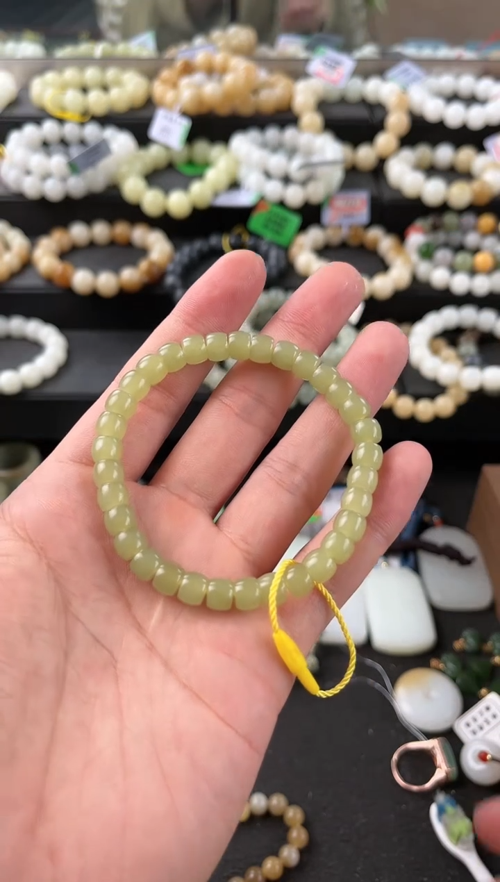 【闪购商品】和田玉手串未镶嵌若羌青黄口直切手串卡7mm微色差