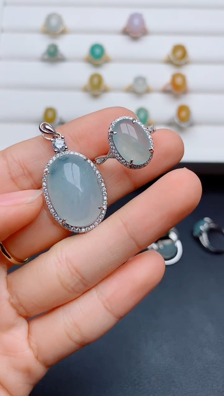 银S925镶嵌戒指翡翠1