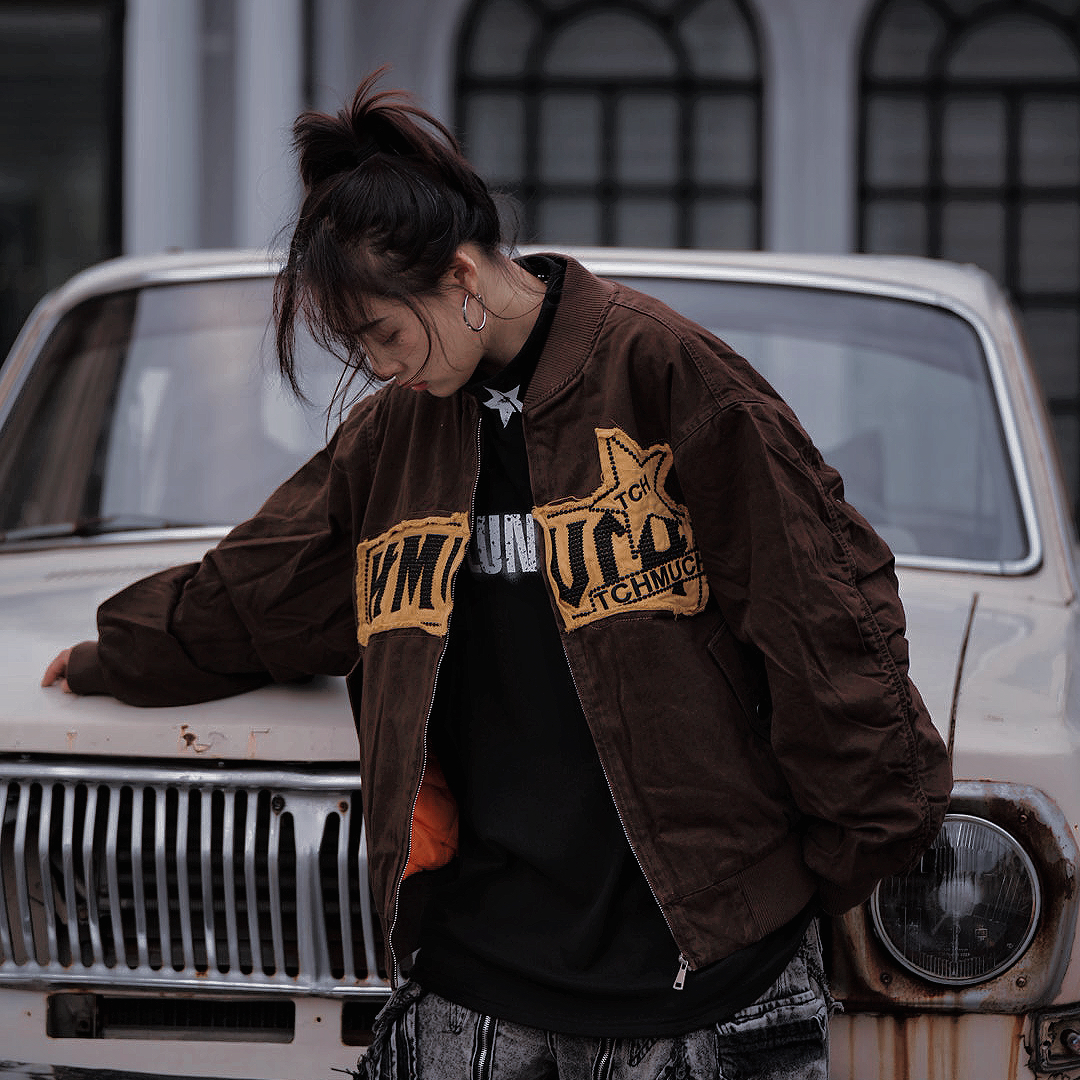 秋冬情侣款水洗贴布刺绣宽松短款棒球领保暖棉服外套潮流时尚百搭