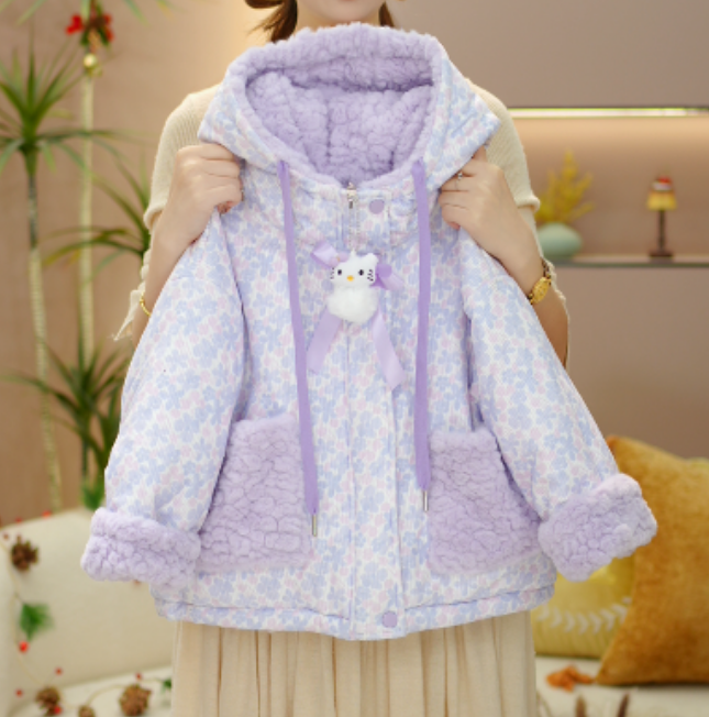 逗小铺【七尚】双面穿冬款加厚连帽棉袄洋气女宝时尚韩版棉服Q336