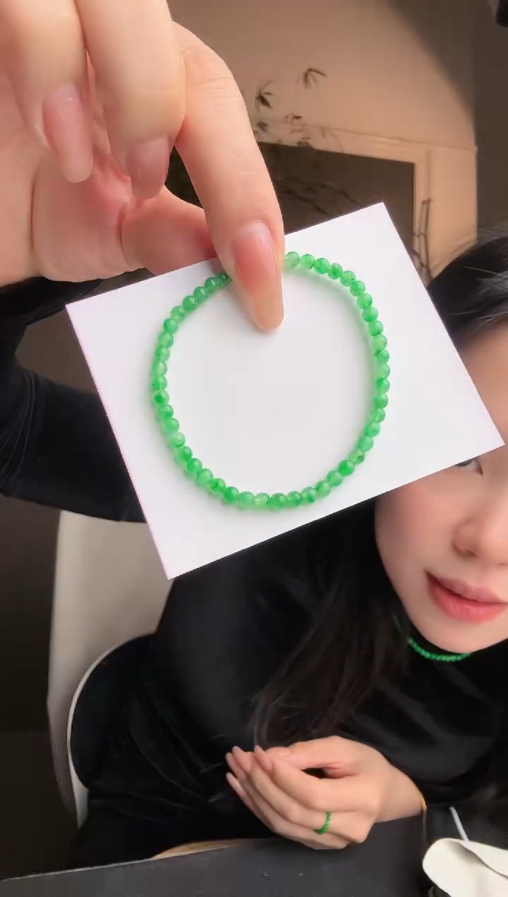 【闪购商品】定制翡翠未镶嵌3.5#绿珠手串5500+550-lh