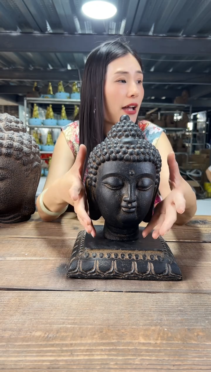 陶土小佛头+莲花底座