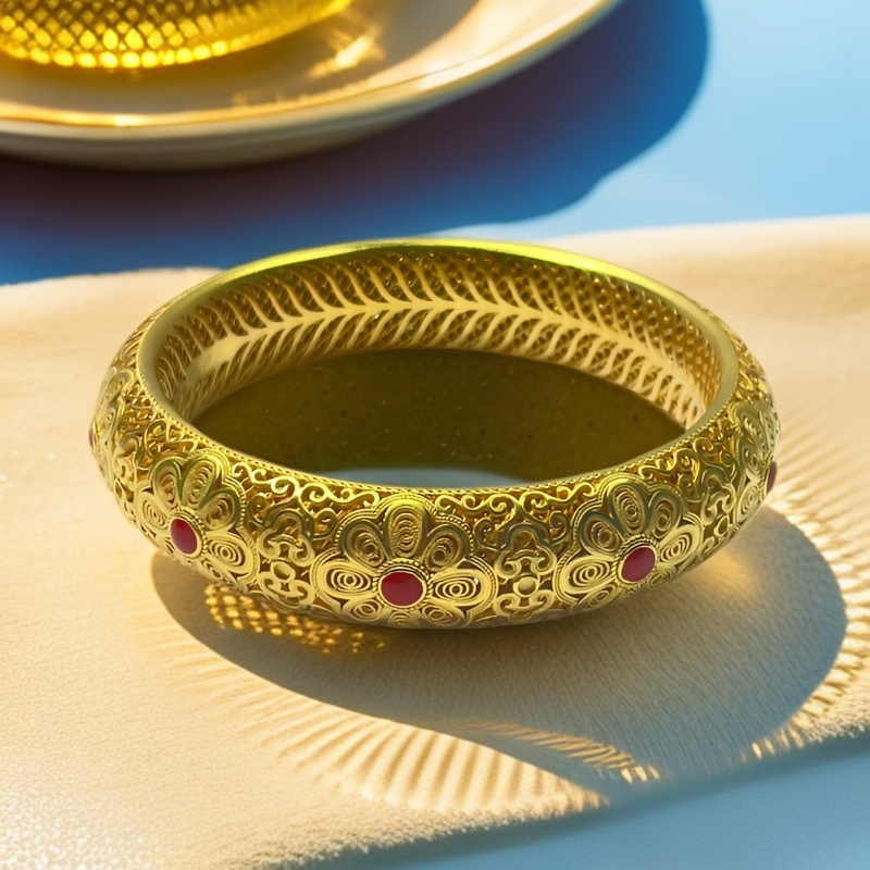 足银珐琅手镯 足银民族风精美女款镂空珐琅999古法电金大皇后手镯