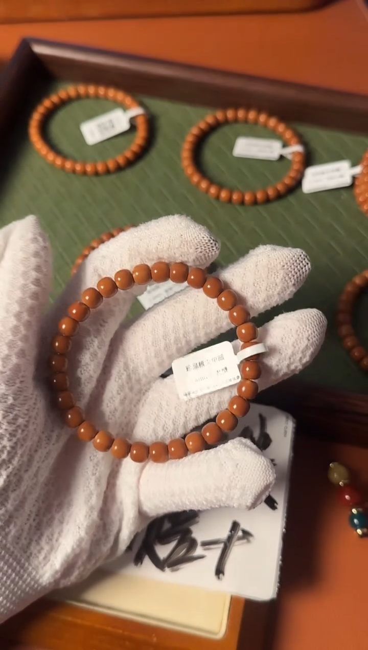 手串橄榄核【168核尖】7.4mm老挝核尖老型单圈 三花微白树王老料