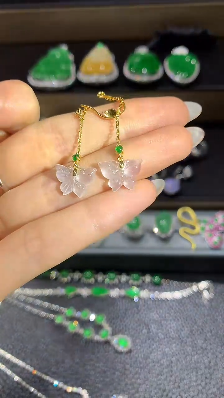 【闪购商品】翡翠耳饰18K金镶嵌2团购