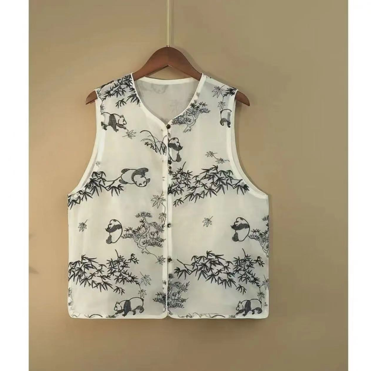 【熊猫】新中式百搭时尚马甲刺绣上衣