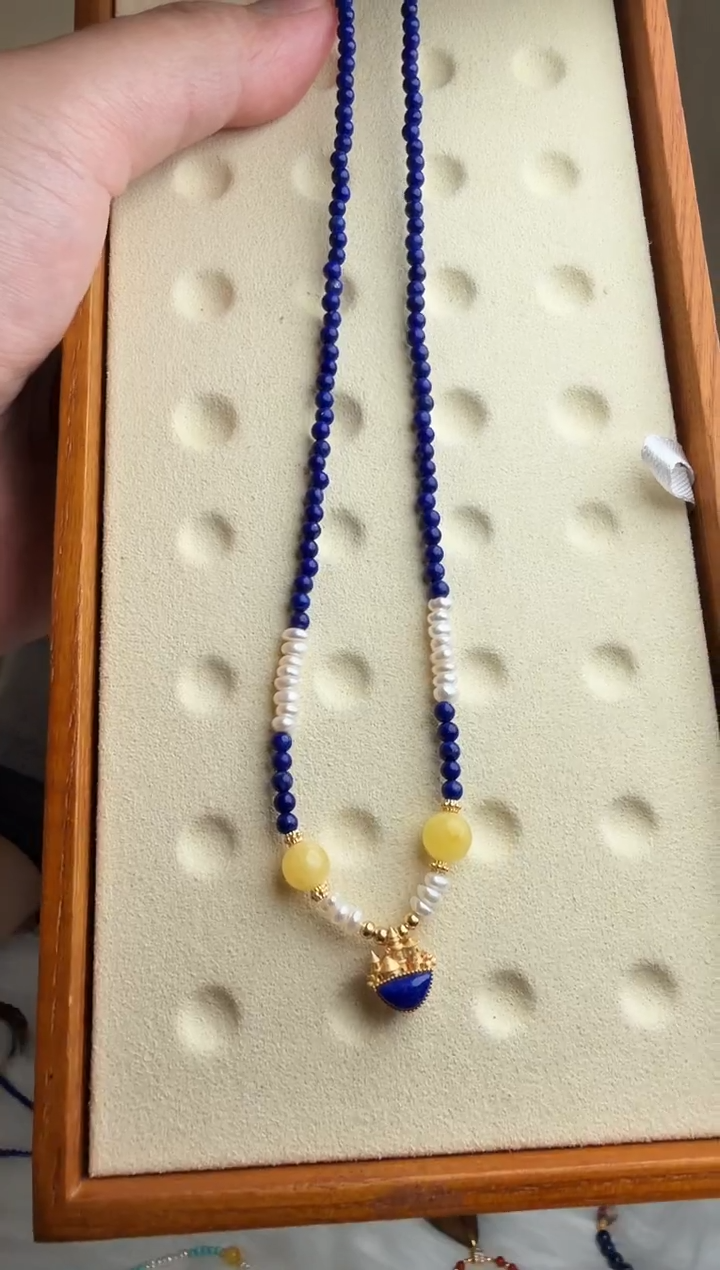 银S925镶嵌青金石颈饰【鲸喜-雪国】