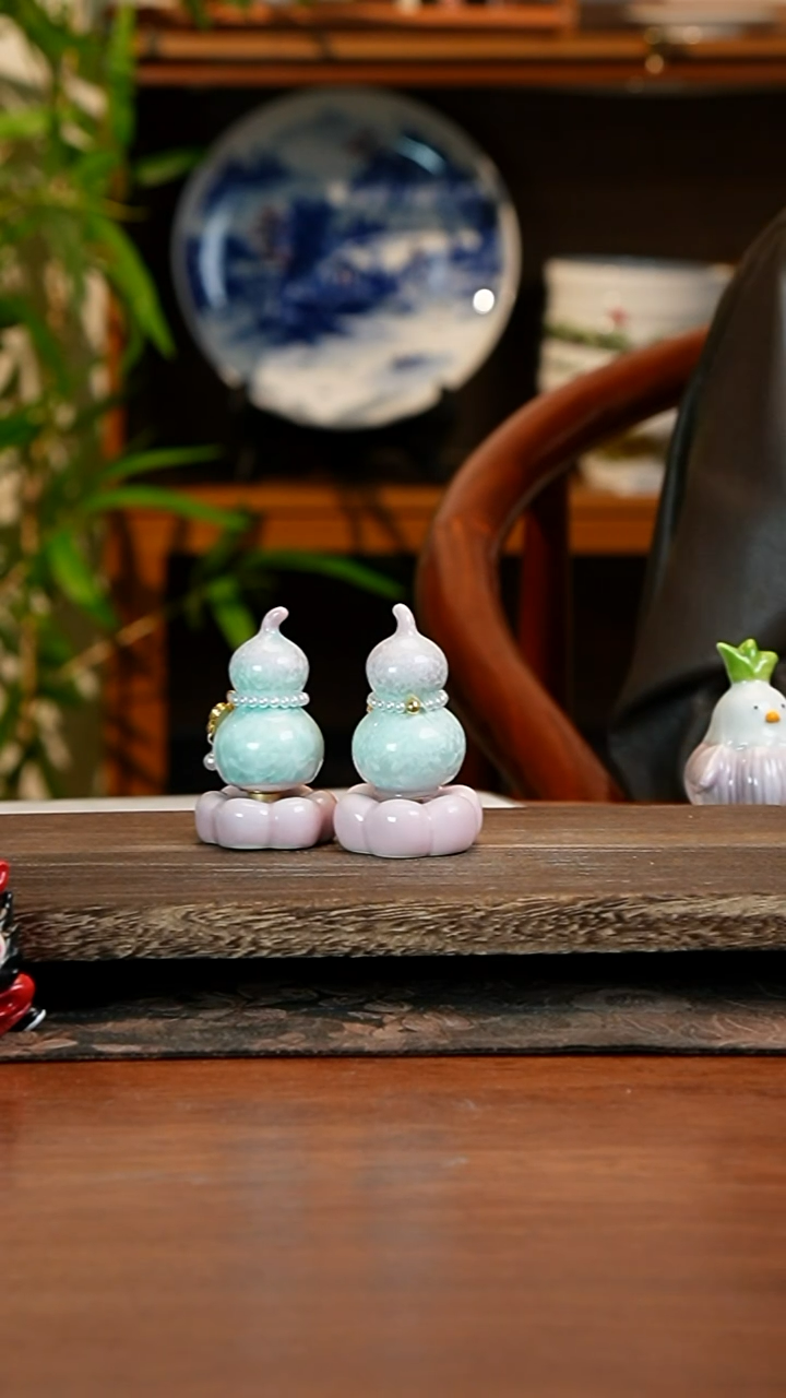 粉色陶瓷葫芦转转2个装（底座颜色不固定）