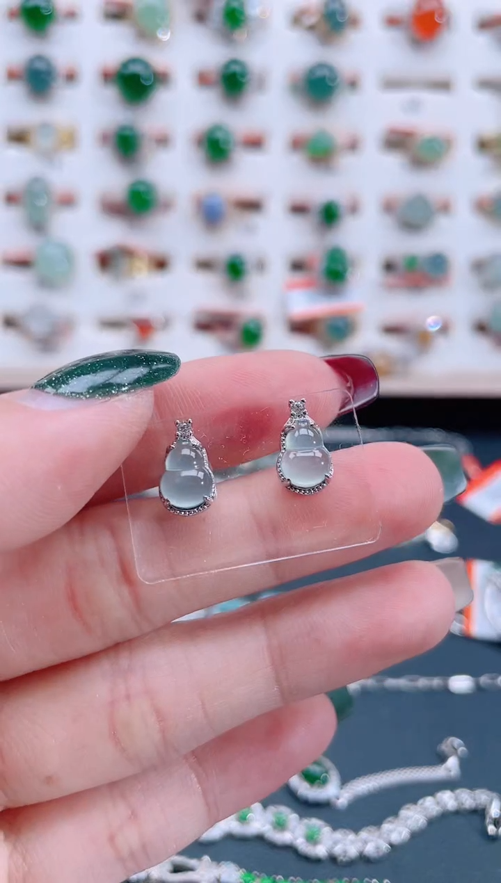 银S925镶嵌翡翠耳饰天然翡翠