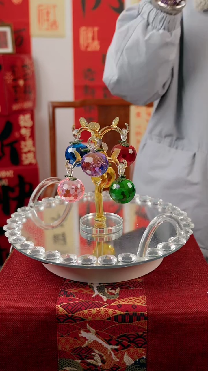【闪购商品】水晶六挂黄杆苹果树摆件