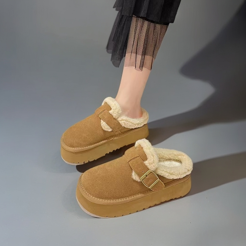 【5806】女士冬季真皮加绒棉拖