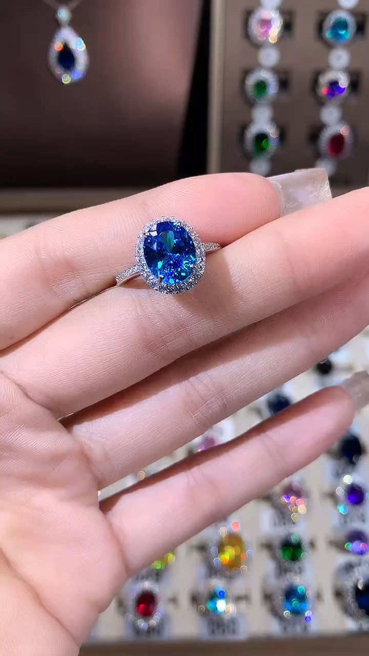 银S925镶嵌戒圈海蓝宝石810