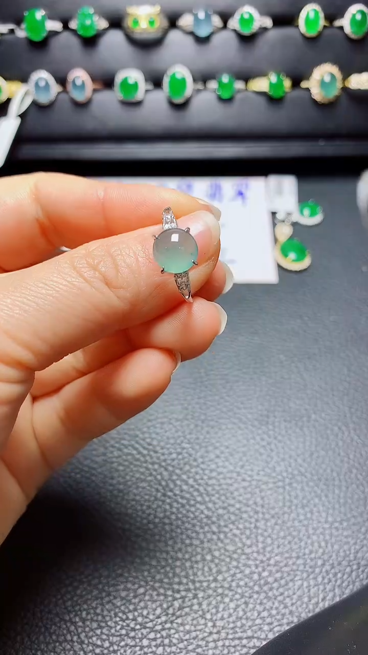 银S925镶嵌戒指翡翠天然翡翠A货s925银镶