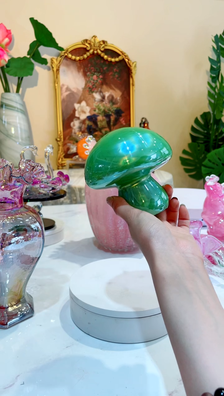 琉璃手工艺品   绿色小蘑菇微瑕