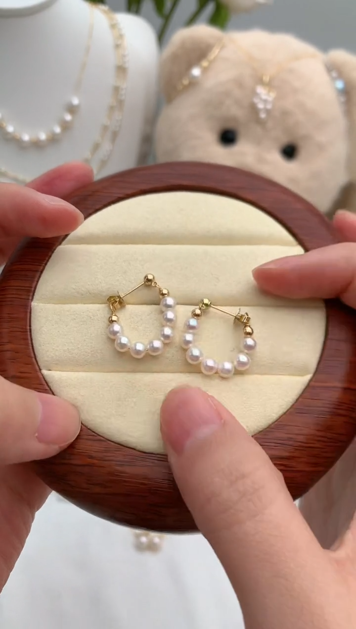 【闪购商品】海水珍珠耳饰18K金镶嵌4-5极光耳圈