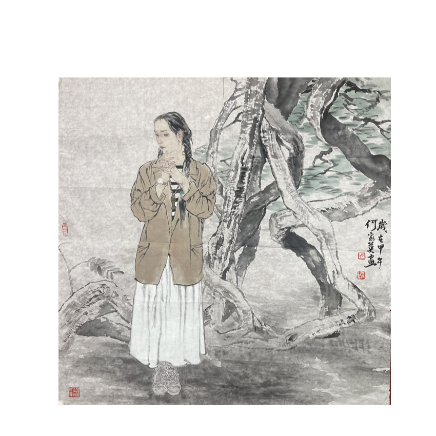 H-T-WBL-2136 何家英 人物画 82cm*82cm 托底-A