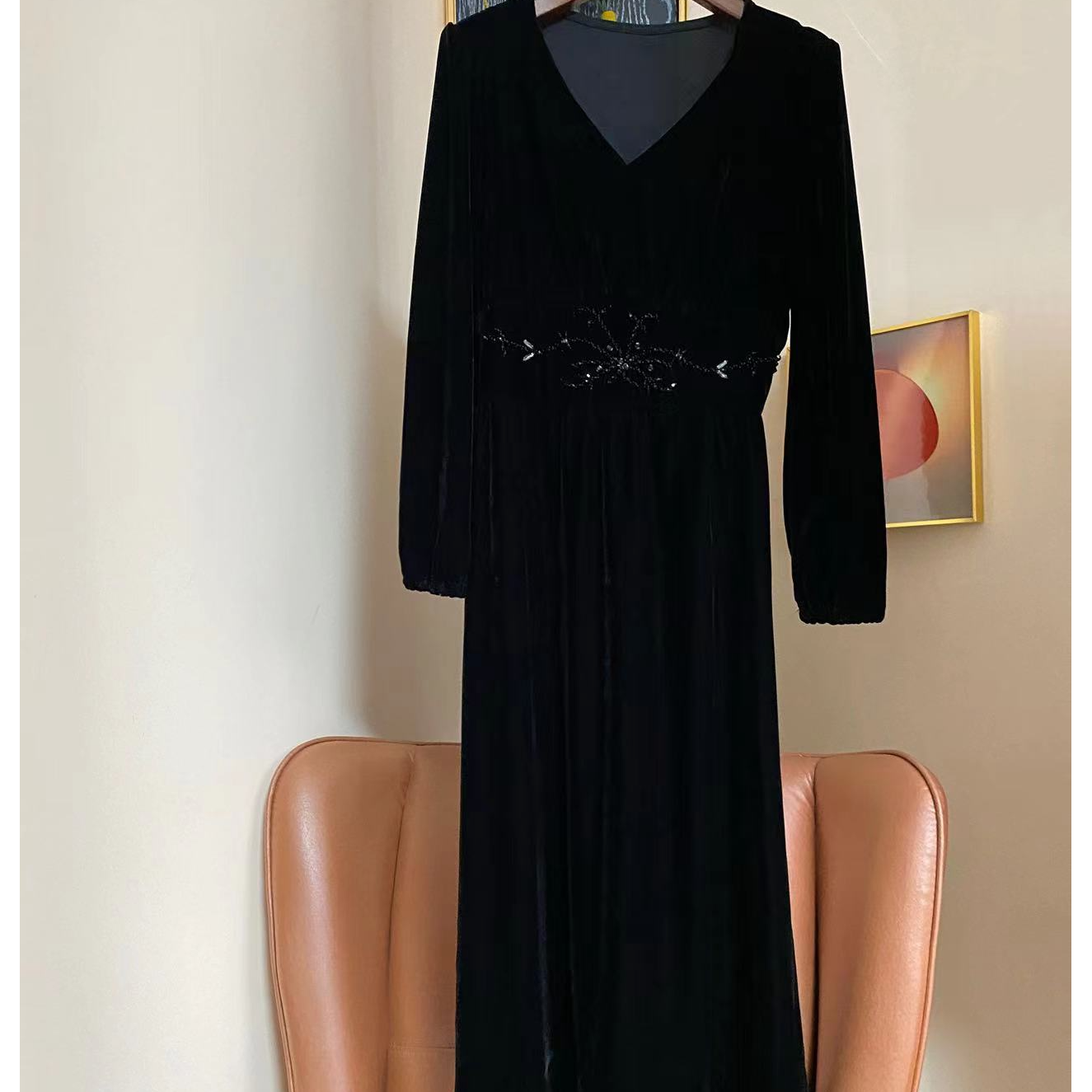 显瘦连衣裙气质时尚女士长款收腰优雅长袖