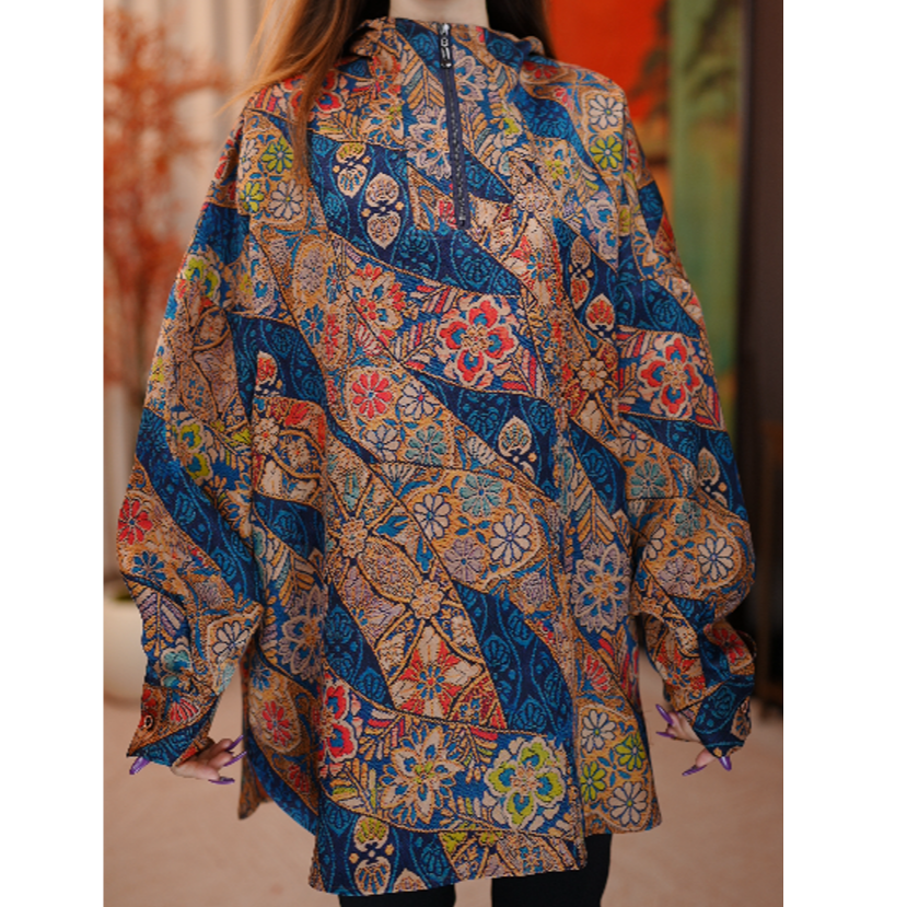 【森野拼图】38姆米欧非特香云纱初秋新款年轻时尚连帽上衣LBW25272