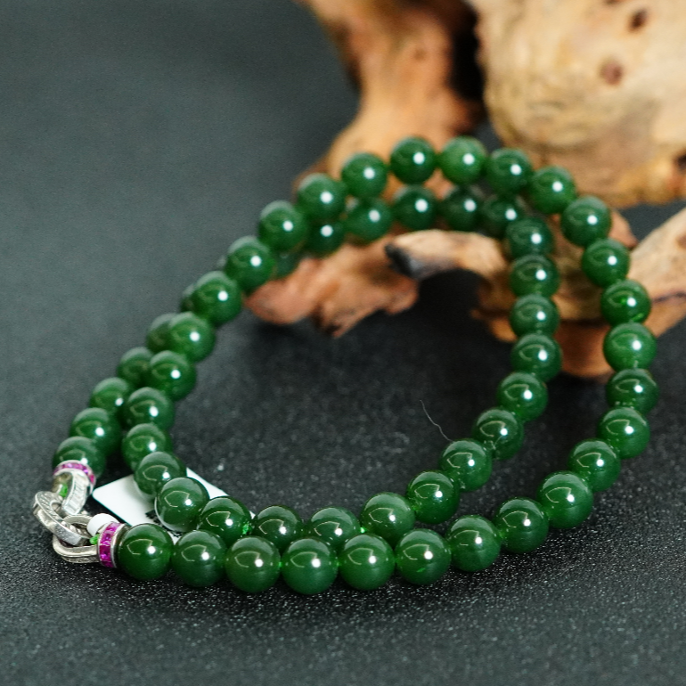 银S925和田玉碧玉项链7.5+ A101247