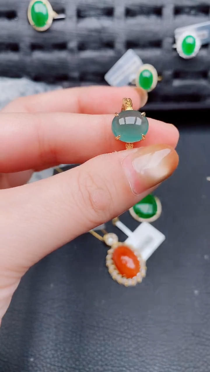 【闪购商品】翡翠戒指银S925镶嵌天然a货翡翠627