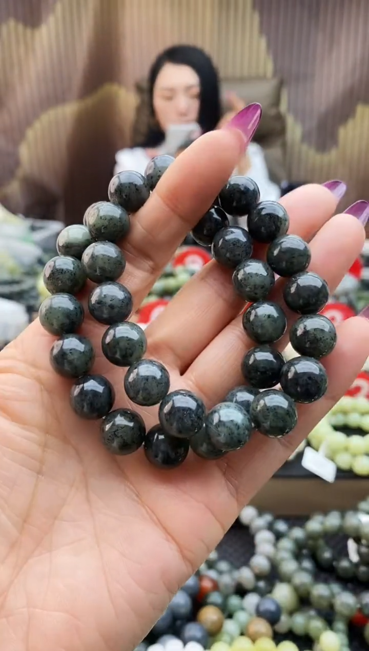 未镶嵌手串和田玉点墨青花12聚墨拍一发一