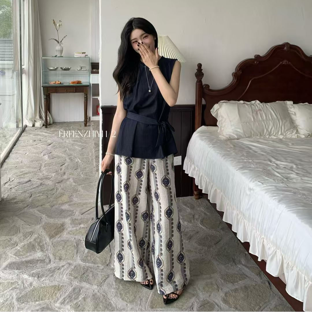 LLJ 5873 韩版气质套装女百搭显瘦无袖背心休闲阔腿裤裤两件套