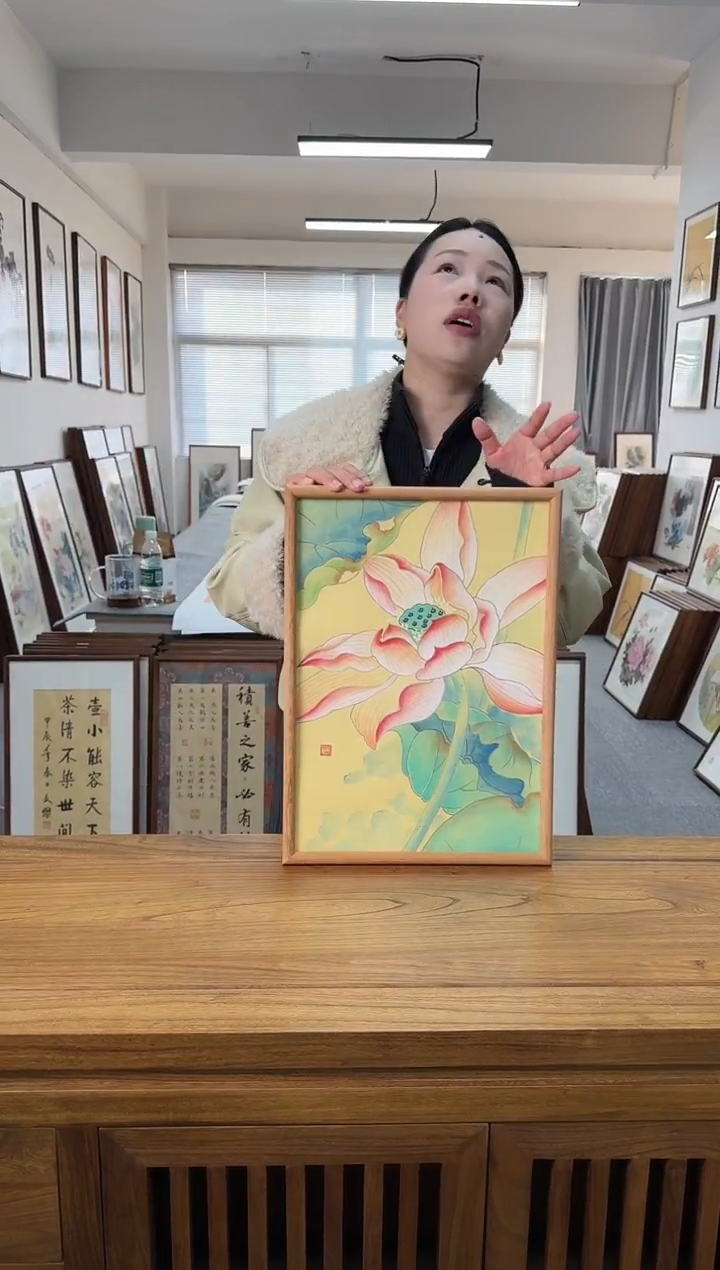 书法慧茹-荷花-A3尺寸手绘同款柚木