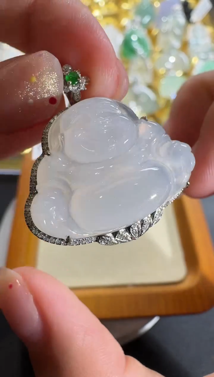 【闪购商品】翡翠吊坠(不含链)18K金镶嵌【源头工厂】钻石镶嵌