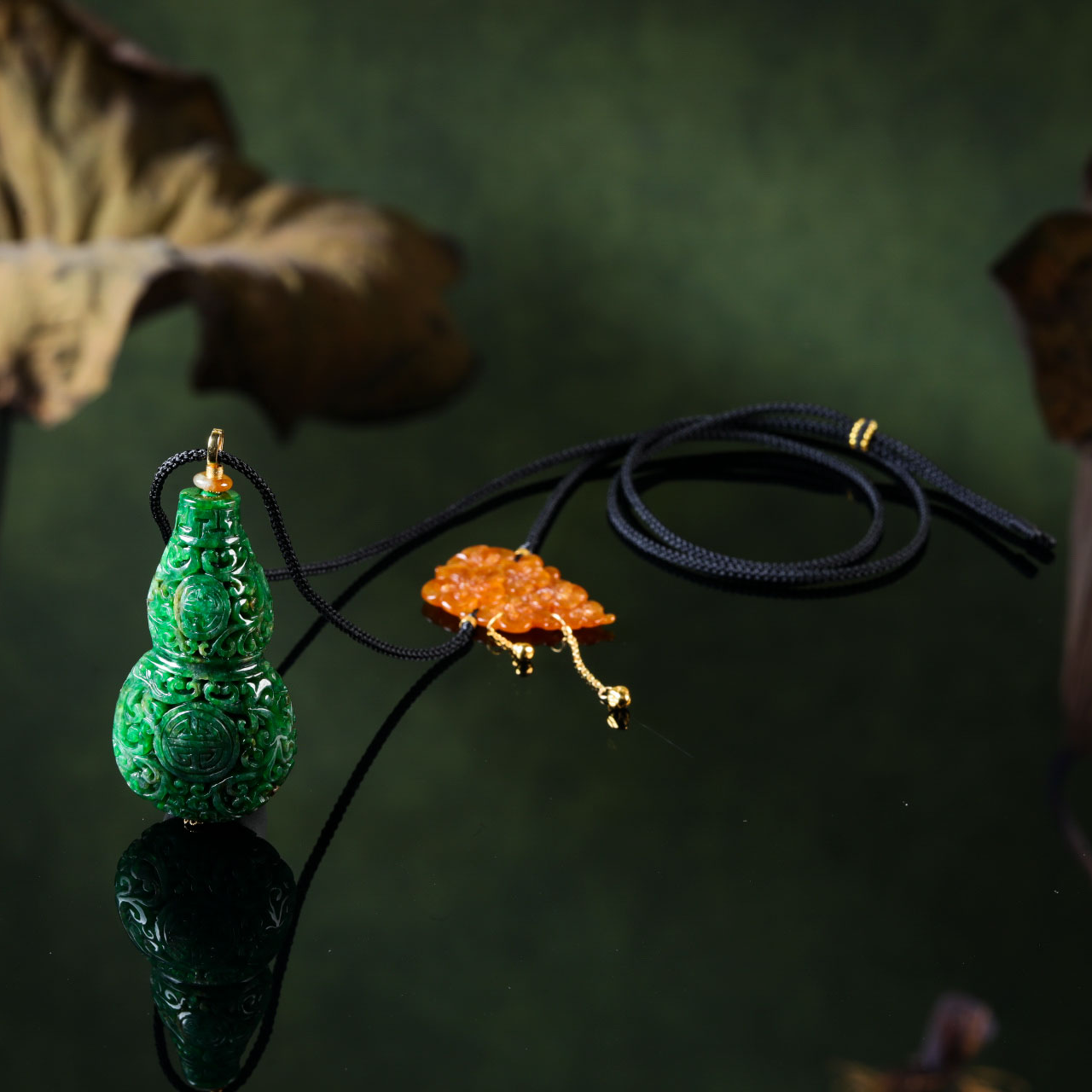 【意婵】《任天真》“双12”18k金天然缅A老翡翠精雕葫芦项链-916783