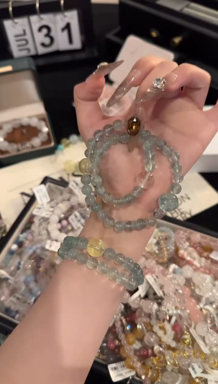 水晶手链合金绿萤石双圈x2156