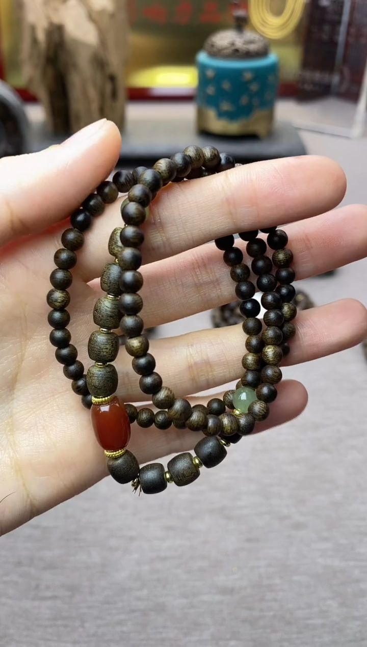 【闪购商品】沉香手串白棋04+紫棋06三圈设计