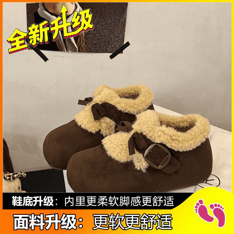 2025羊羔毛棉鞋女厚底加绒女鞋内增高勃肯鞋冬季新款雪地靴面包鞋