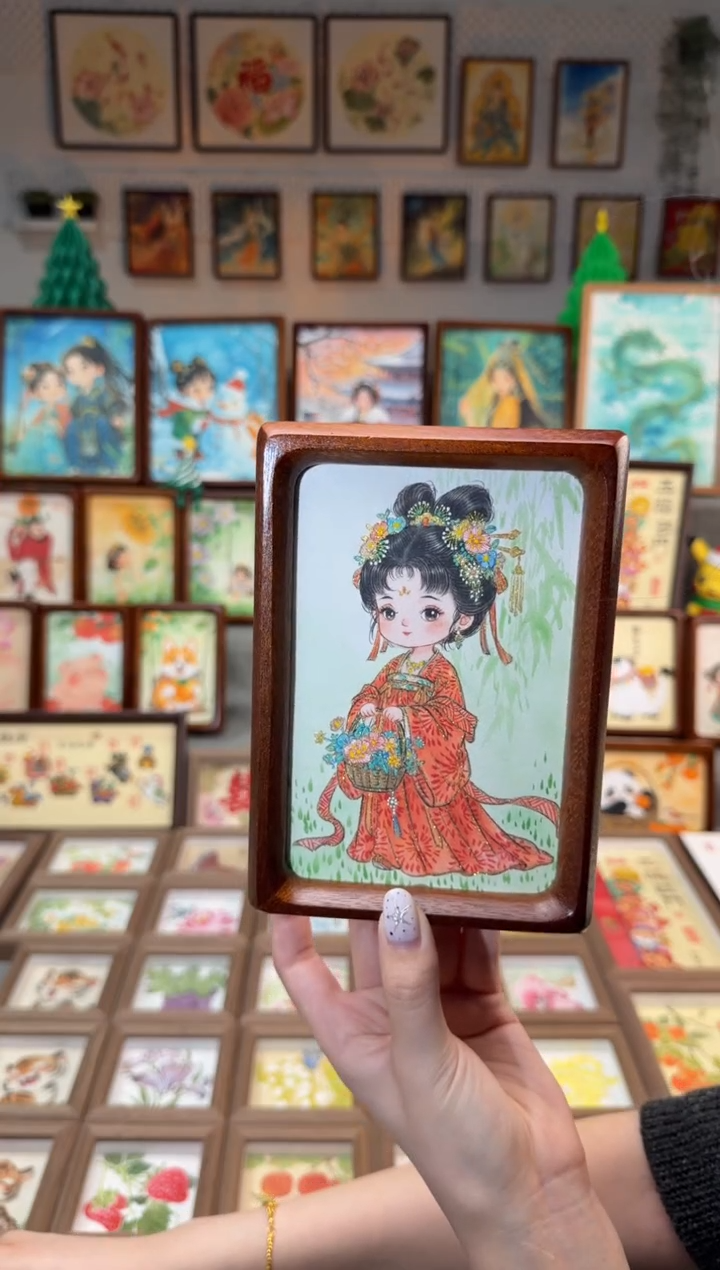 国画花篮小唐妞 手绘国画6