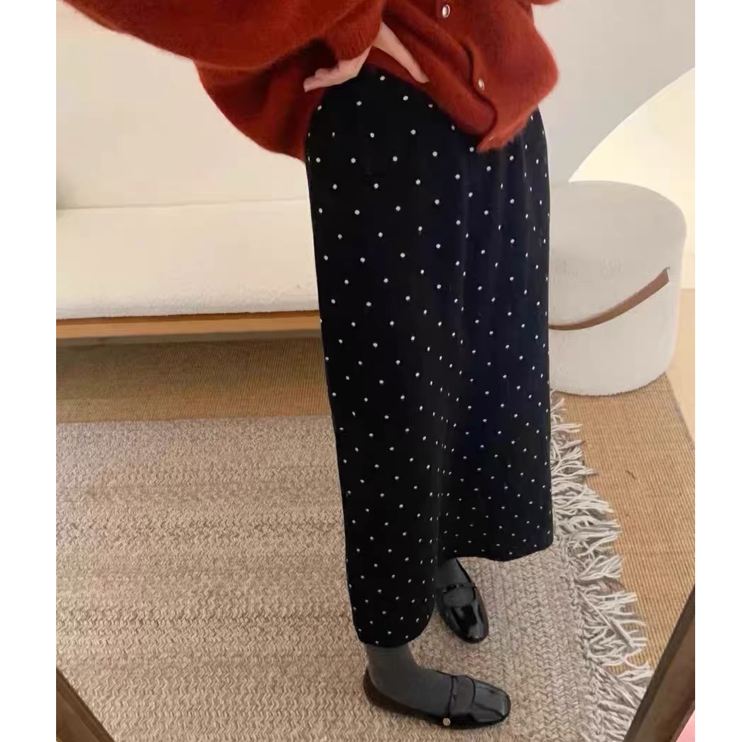 2025秋冬毛呢波点半身裙【加绒/不加绒】高腰A字直筒小个子中长半裙