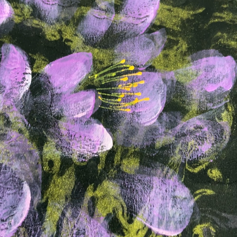 1米链接#手绘描金墨池 紫色花  （面料一经裁剪不支持退换）
