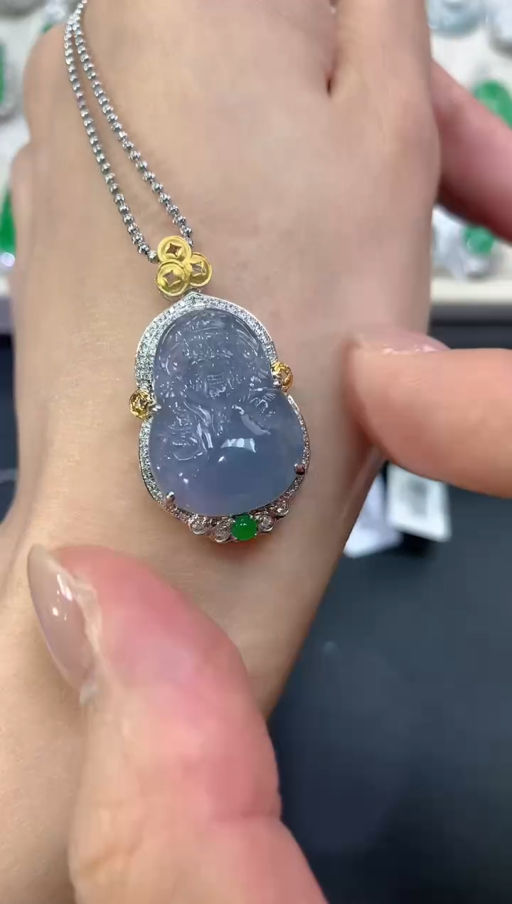 【闪购商品】翡翠吊坠(不含链)18K金镶嵌a101紫货有色差