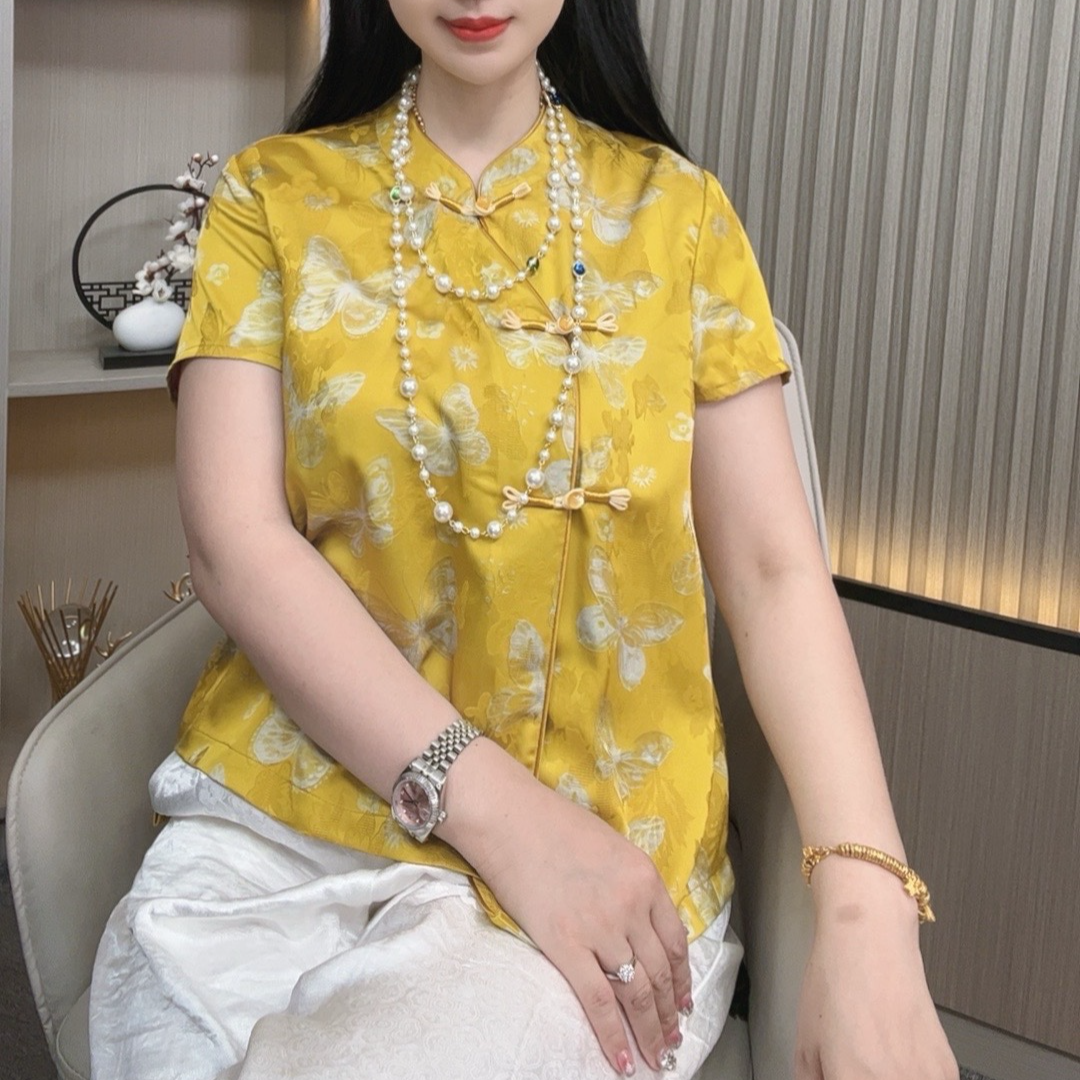 【金蝶】新中式国风立领斜开襟三盘扣长流苏气质提花上衣