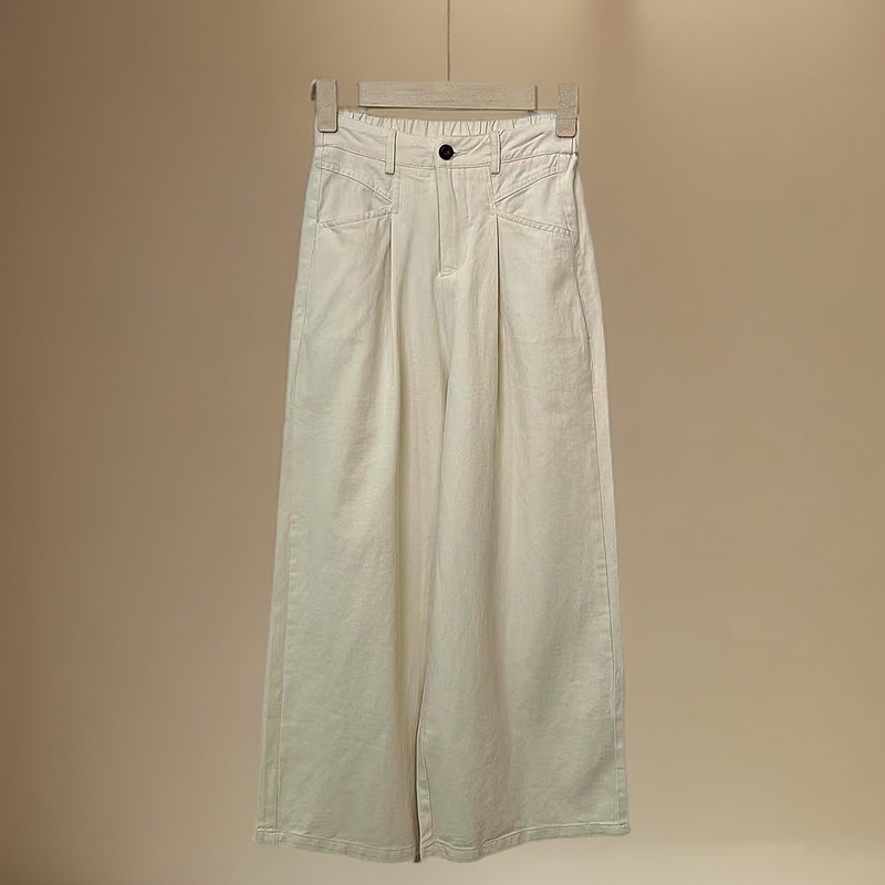2505半松紧腰休闲裤高腰时尚百搭简约休闲阔腿春季简约宽松休闲裤