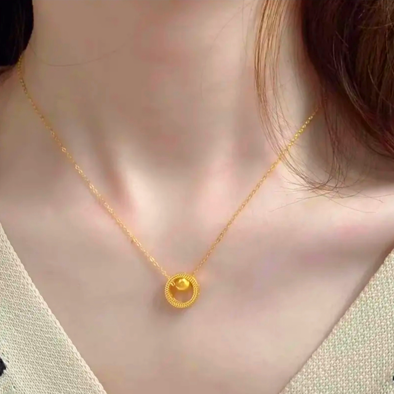 铜合金项链 时来运转圆环吊坠女时尚个性小众简约锁骨链