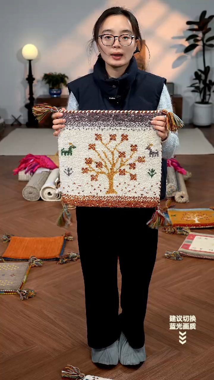 羊毛【40*40】印度进口手工羊毛坐垫【生命之树-白】