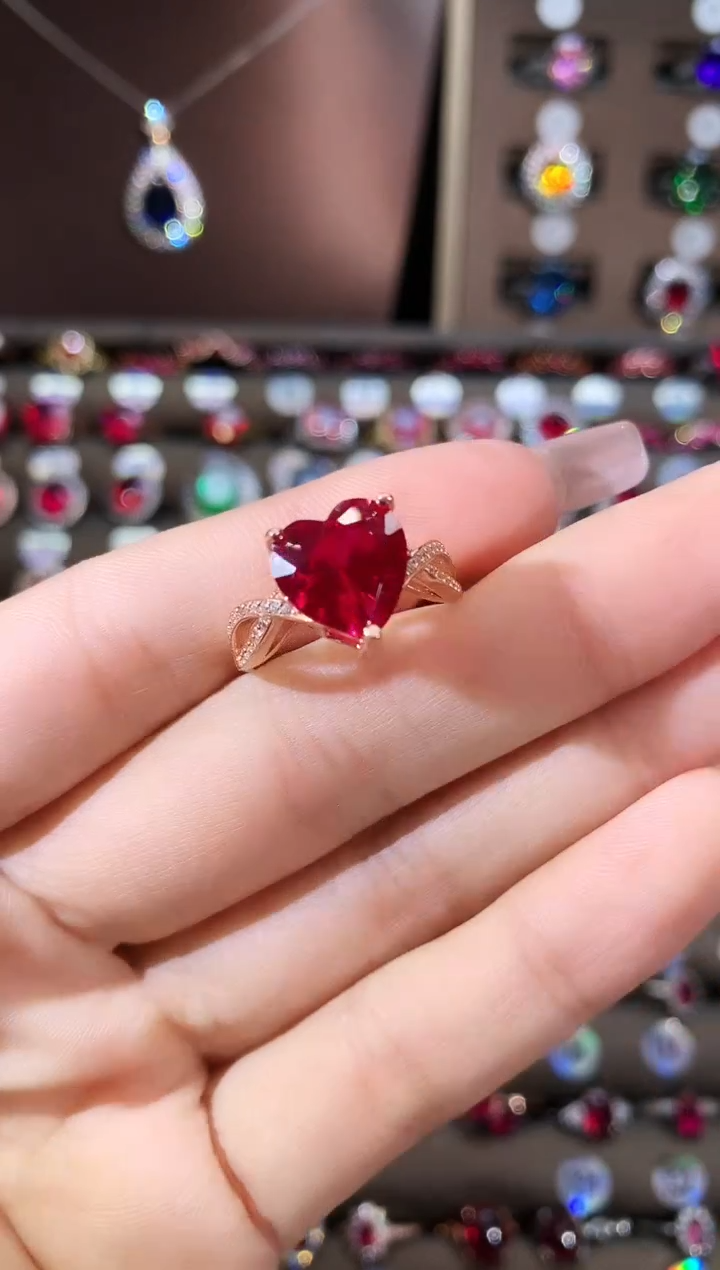 银S925镶嵌戒指红宝石10玫瑰金