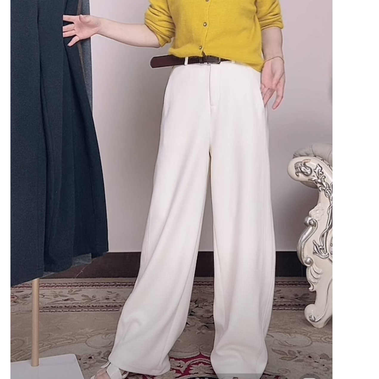 8918#白色羊毛裤百搭直筒裤休闲裤高腰阔腿裤加厚秋冬长裤子女款
