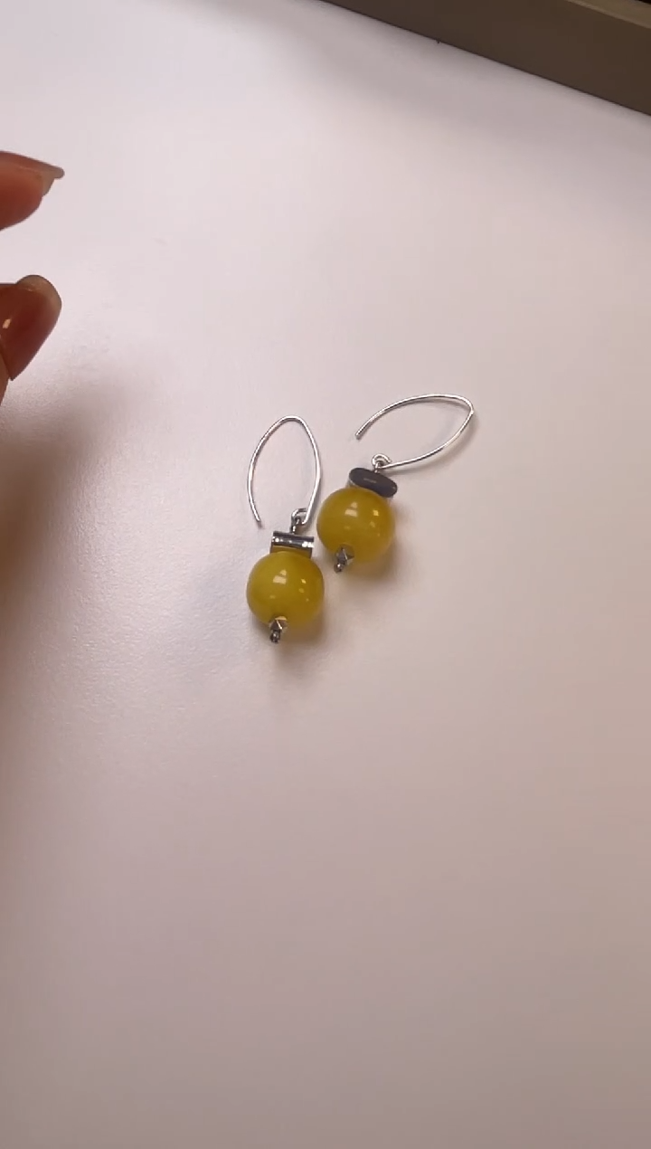 银S925镶嵌蜜蜡耳饰东*蜜蜡设计款圆珠吊坠