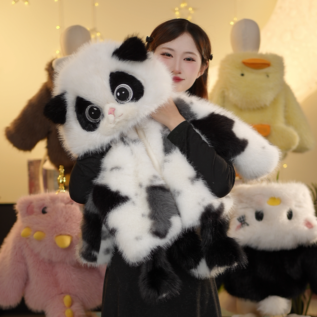 XY亲子男女童冬款毛绒毛茸茸萌宝斑斓熊猫草草冬季保暖加厚外套