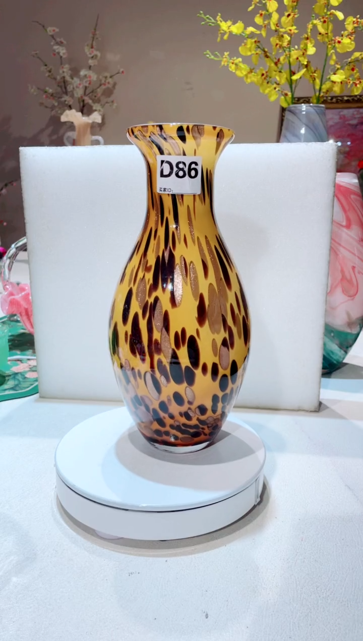 【闪购商品】琉璃手工艺品豹纹黄色花瓶 微瑕