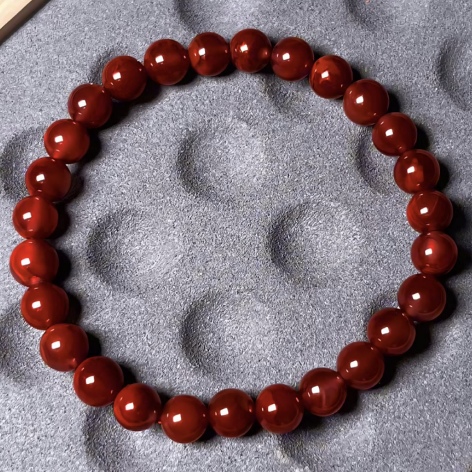天然凉山南红瓦西料牛血红手串7mm
