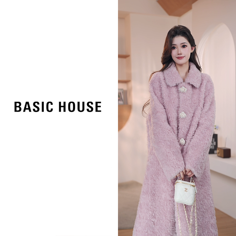 Basic House/百家好2025新款抗寒羊羔毛外套B1295B5K532（衣长100）